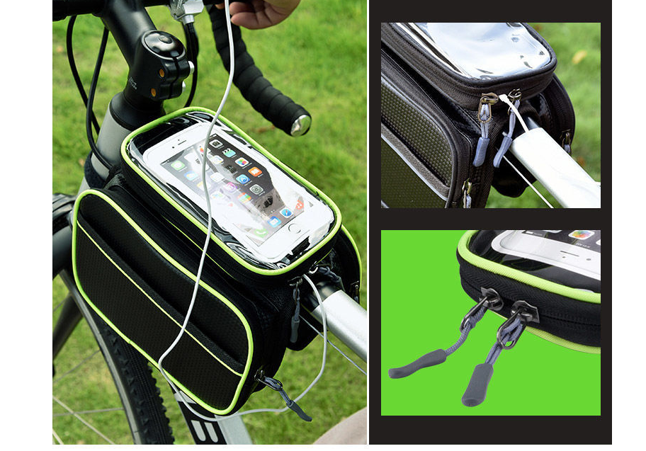 Bike Frame Bag with Phone Holder - Waterproof Top Tube Storage for Mountain Bikes - wEbike