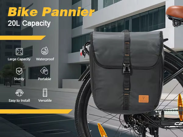 20L Waterproof Bike Rack Bag - Large Capacity Bicycle Pannier for Commuting and Touring - wEbike