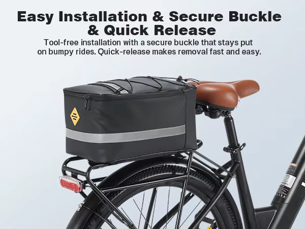 15L Waterproof Bike Rack Bag - PU Leather Rear Carrier with Reflective Straps for Commuting - wEbike