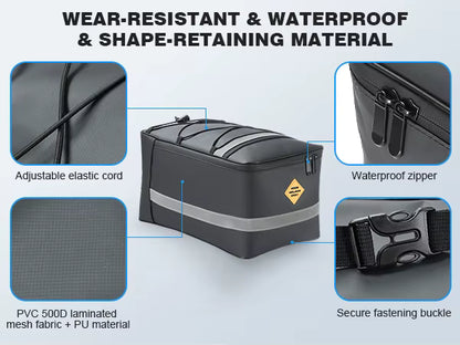 15L Waterproof Bike Rack Bag - PU Leather Rear Carrier with Reflective Straps for Commuting - wEbike
