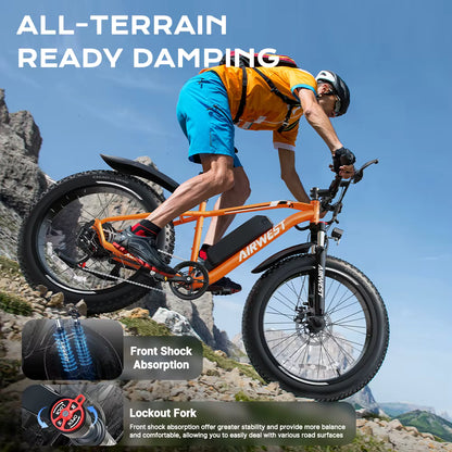 750W All-Terrain Electric Bike with 26" Fat Tires - 50 Mile Range 25MPH E-Bike for Adults - wEbike