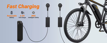 1000W Lightweight Electric Mountain Bike - 50 Mile Range 30MPH 26" E-Bike for Adults - wEbike