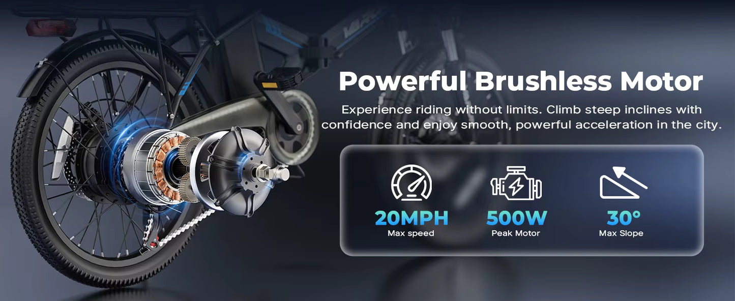 500W Folding Electric Bike with 40 Mile Range - Lightweight 20MPH City E-Bike for Adults - wEbike
