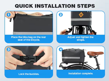 15L Waterproof Bike Rack Bag - PU Leather Rear Carrier with Reflective Straps for Commuting - wEbike