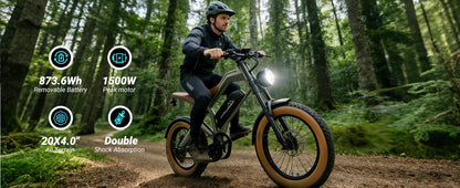 1500W Off-Road Electric Bike with Hydraulic Brakes - 40 Mile Range Fat Tire E-Bike for Adults - wEbike