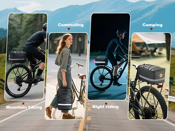 15L Waterproof Bike Rack Bag - PU Leather Rear Carrier with Reflective Straps for Commuting - wEbike