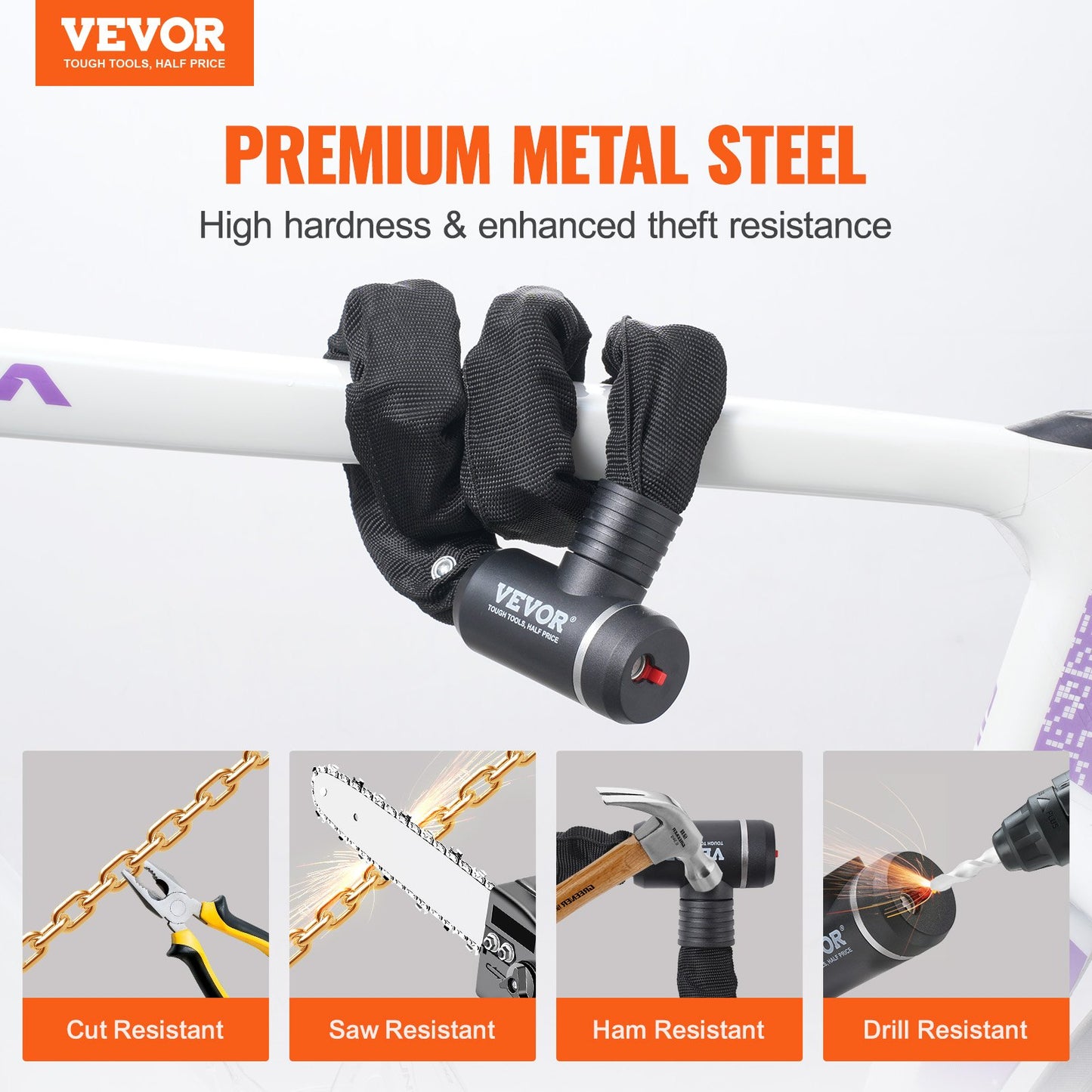 Heavy-Duty Bike Chain Lock with 2 Keys - 8mm Forged Steel Anti-Theft Security Lock - wEbike