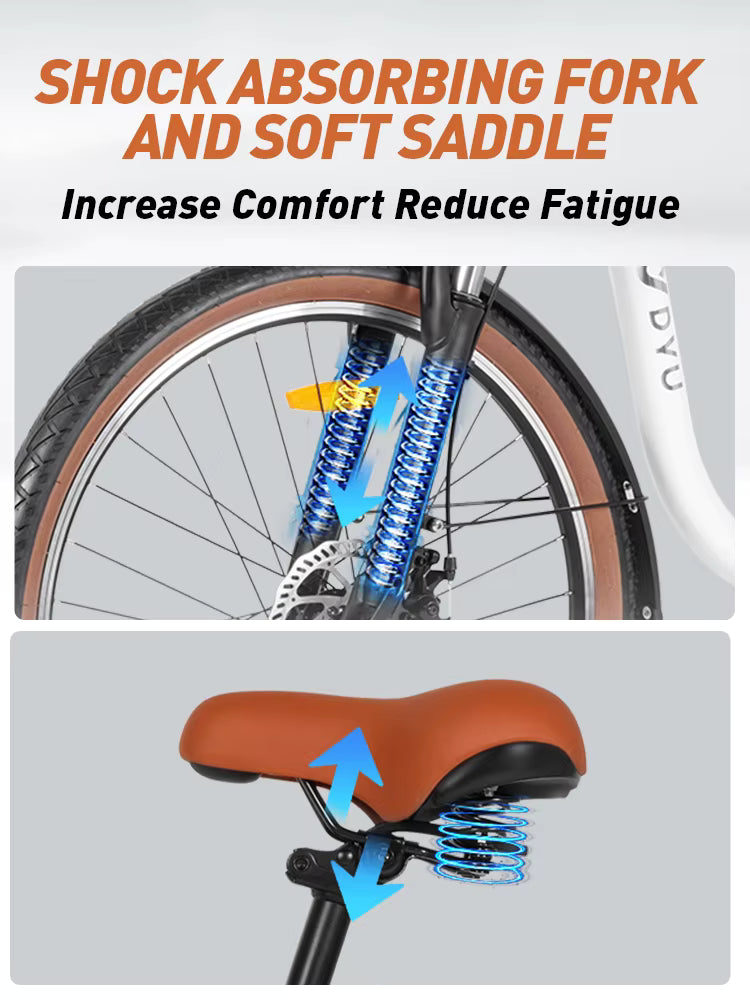 500W Electric City Bike with 37 Mile Range - 26" 7-Speed E-Bike with Front Suspension - wEbike