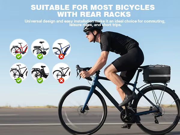 15L Waterproof Bike Rack Bag - PU Leather Rear Carrier with Reflective Straps for Commuting - wEbike