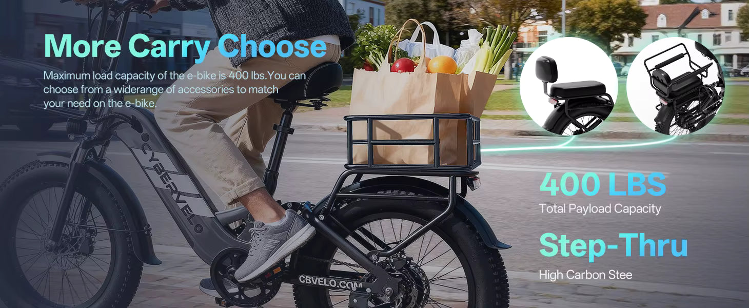 1500W Step-Through Electric Bike with Removable Battery - 80 Mile Range 30MPH Fat Tire E-Bike - wEbike