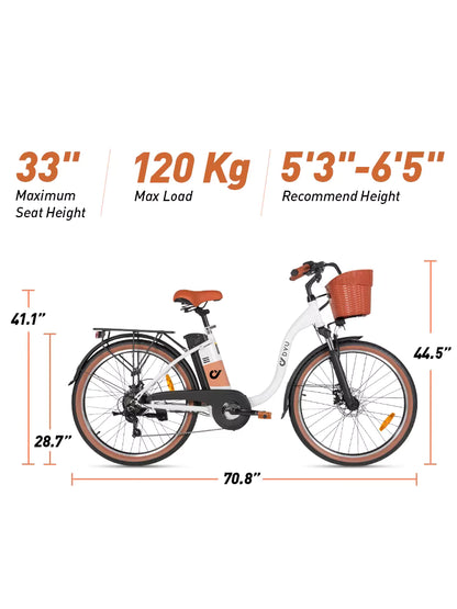 500W Electric City Bike with 37 Mile Range - 26" 7-Speed E-Bike with Front Suspension - wEbike