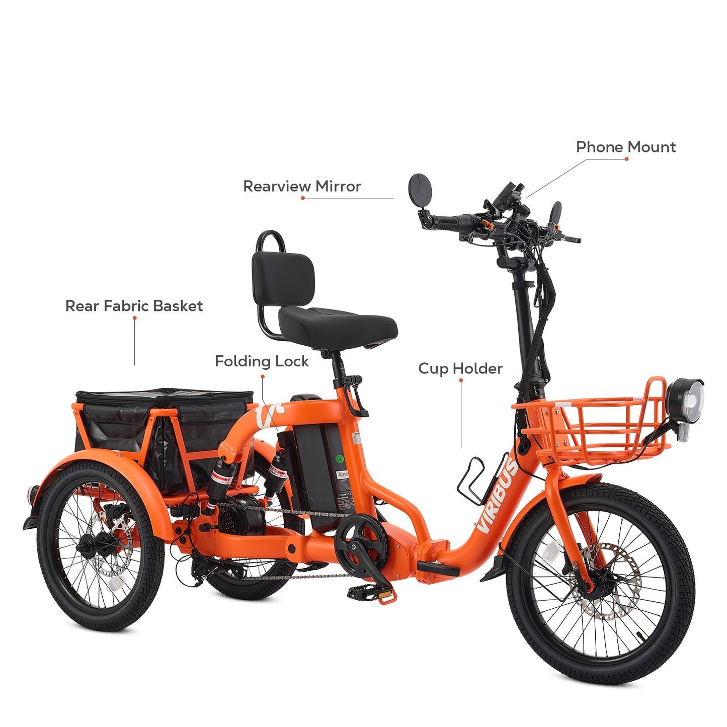 Viribus FC2 Folding Electric Tricycle - 750W 3-Wheel E-Trike with 20" Fat Tires for Adults - wEbike