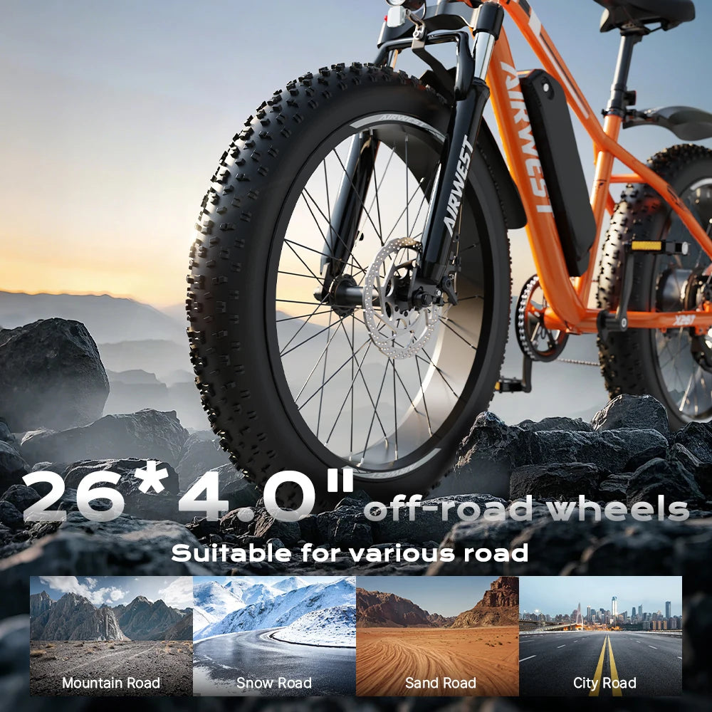 750W All-Terrain Electric Bike with 26" Fat Tires - 50 Mile Range 25MPH E-Bike for Adults - wEbike