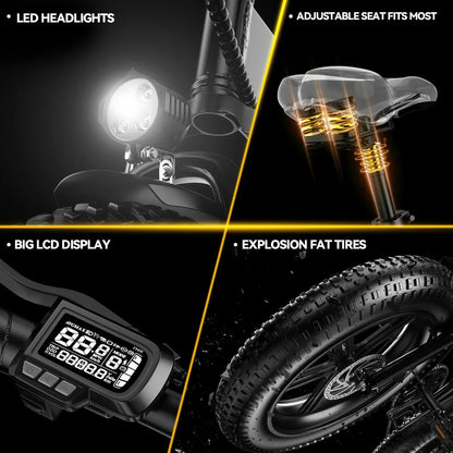 1000W Folding Electric Bike with Removable Battery - 80 Mile Range 28MPH Fat Tire E-Bike - wEbike