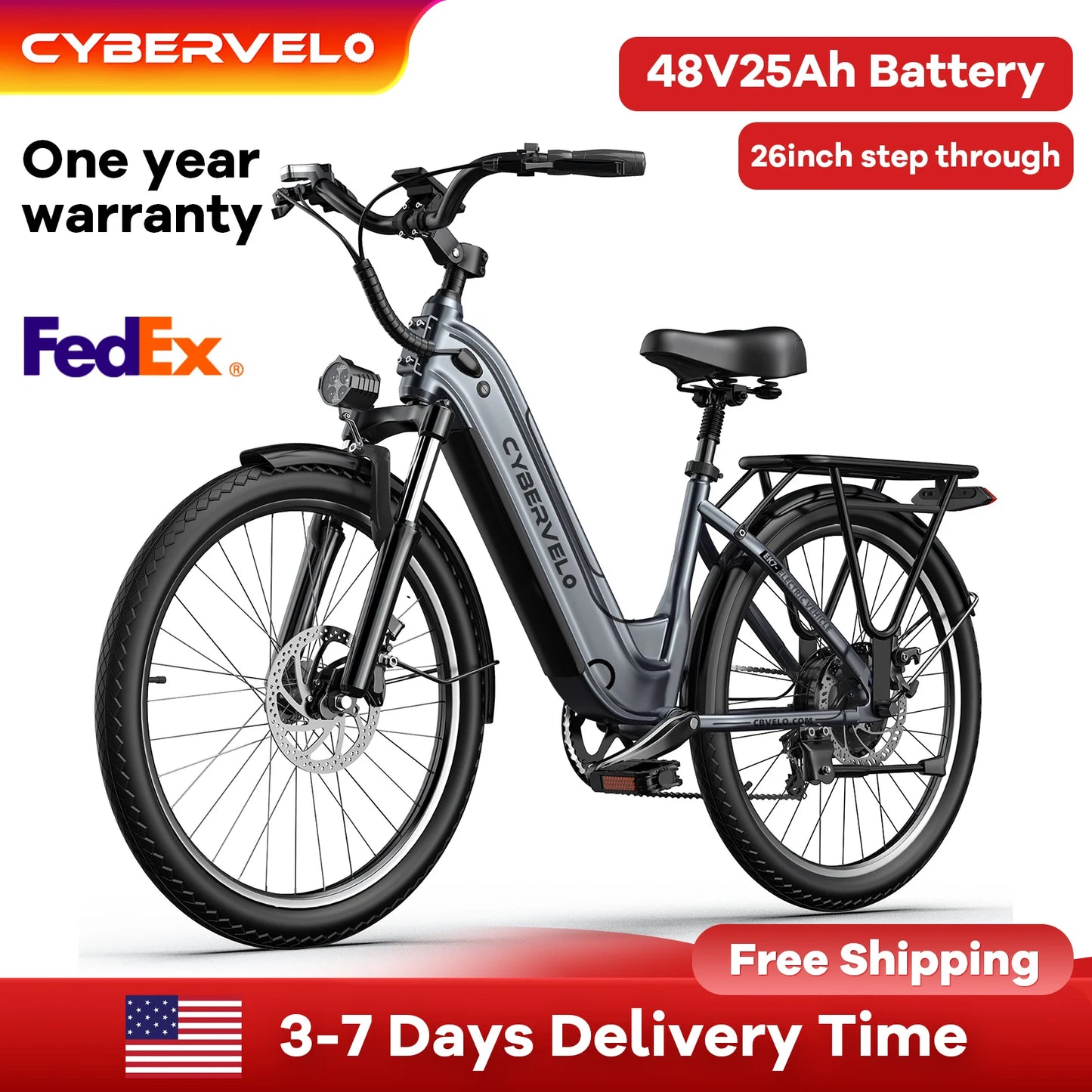 1000W Electric City Bike with 80 Mile Range - 26" 7-Speed E-Bike for Adults with LCD Display - wEbike