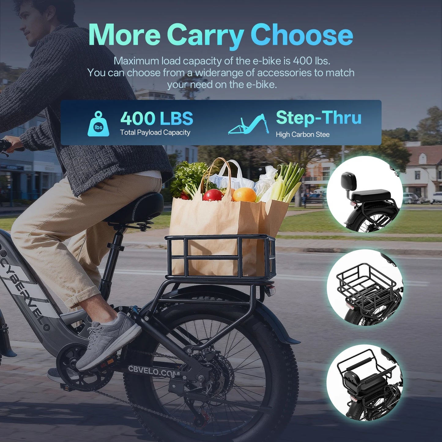 1500W Step-Through Electric Bike with Removable Battery - 80 Mile Range 30MPH Fat Tire E-Bike - wEbike