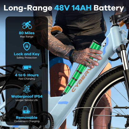 1000W Step-Through Electric Bike with Removable Battery - 80 Mile Range 28MPH City E-Bike - wEbike