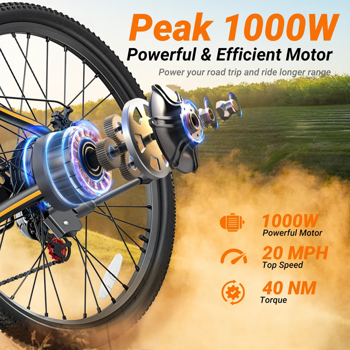 1000W Lightweight Electric Mountain Bike - 50 Mile Range 30MPH 26" E-Bike for Adults - wEbike