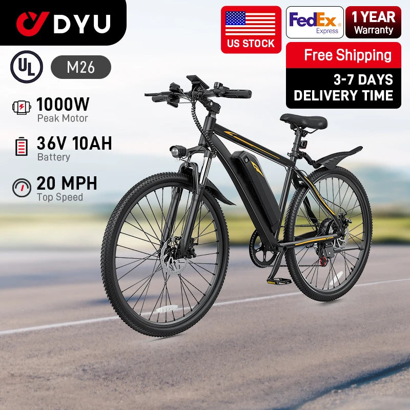 1000W Lightweight Electric Mountain Bike - 50 Mile Range 30MPH 26" E-Bike for Adults - wEbike