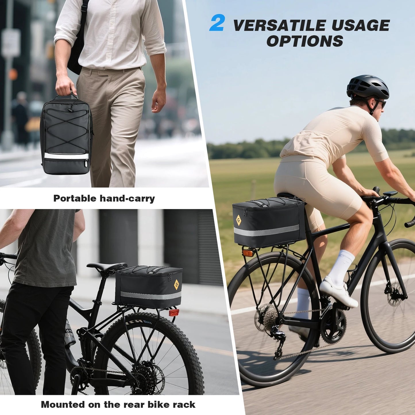 15L Waterproof Bike Rack Bag - PU Leather Rear Carrier with Reflective Straps for Commuting - wEbike