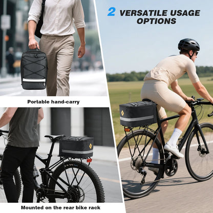 15L Waterproof Bike Rack Bag - PU Leather Rear Carrier with Reflective Straps for Commuting - wEbike