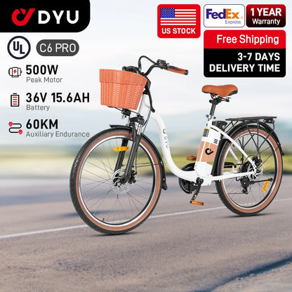 500W Electric City Bike with 37 Mile Range - 26" 7-Speed E-Bike with Front Suspension - wEbike