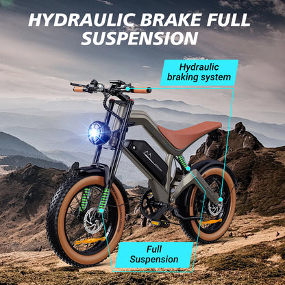 1500W Off-Road Electric Bike with Hydraulic Brakes - 40 Mile Range Fat Tire E-Bike for Adults - wEbike
