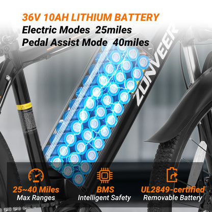 1000W Lightweight Electric Mountain Bike - 50 Mile Range 30MPH 26" E-Bike for Adults - wEbike