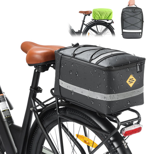 15L Waterproof Bike Rack Bag - PU Leather Rear Carrier with Reflective Straps for Commuting - wEbike