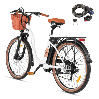 500W Electric City Bike with 37 Mile Range - 26" 7-Speed E-Bike with Front Suspension - wEbike