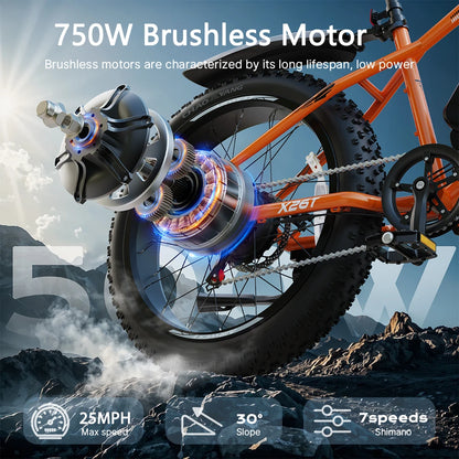 750W All-Terrain Electric Bike with 26" Fat Tires - 50 Mile Range 25MPH E-Bike for Adults - wEbike