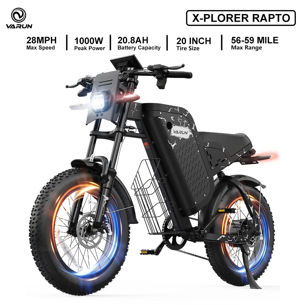 1000W Motorcycle-Style Electric Bike with 60 Mile Range - 28MPH Fat Tire E-Bike for Adults - wEbike