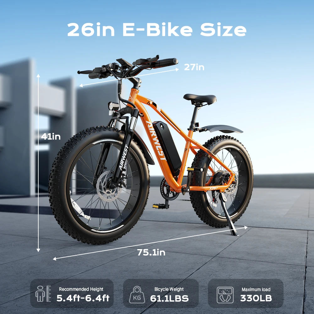750W All-Terrain Electric Bike with 26" Fat Tires - 50 Mile Range 25MPH E-Bike for Adults - wEbike
