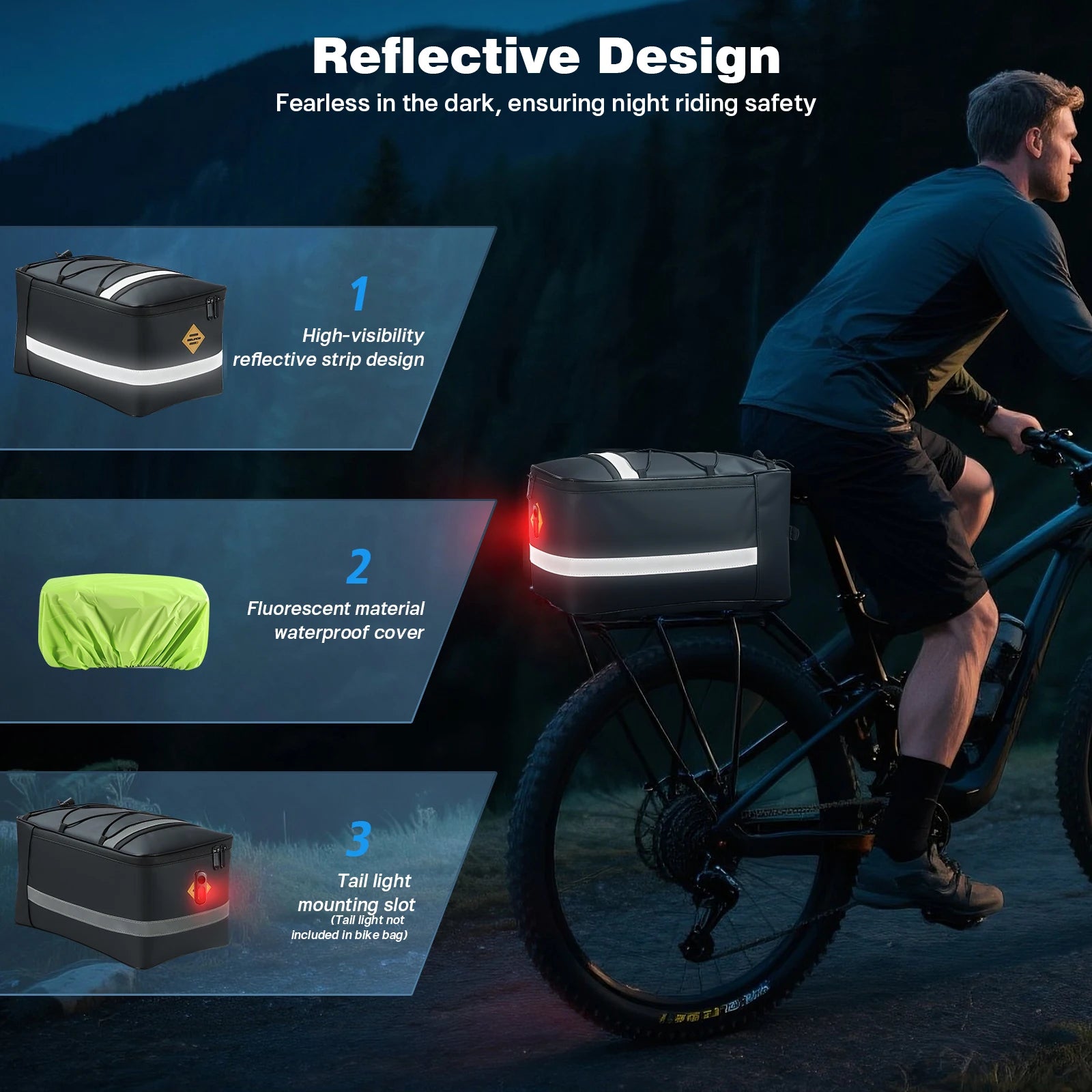 15L Waterproof Bike Rack Bag - PU Leather Rear Carrier with Reflective Straps for Commuting - wEbike