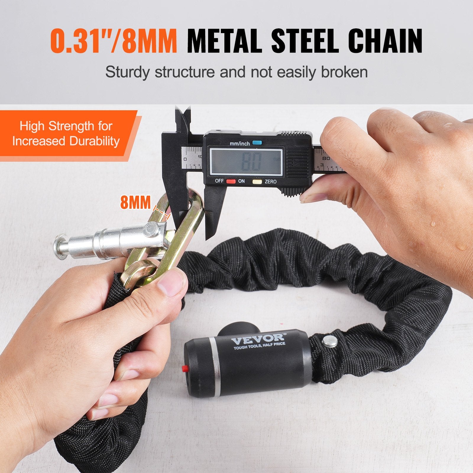 Heavy-Duty Bike Chain Lock with 2 Keys - 8mm Forged Steel Anti-Theft Security Lock - wEbike